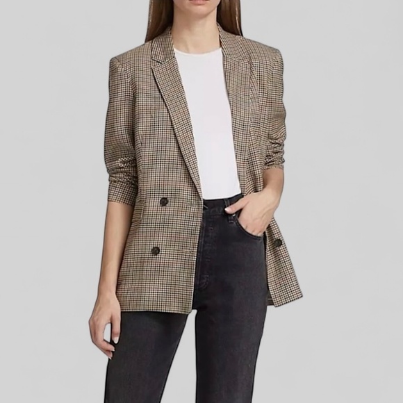 RACHEL ZOE Double Breasted Glen Plaid Open Front Longline Blazer Jacket - Picture 3 of 12